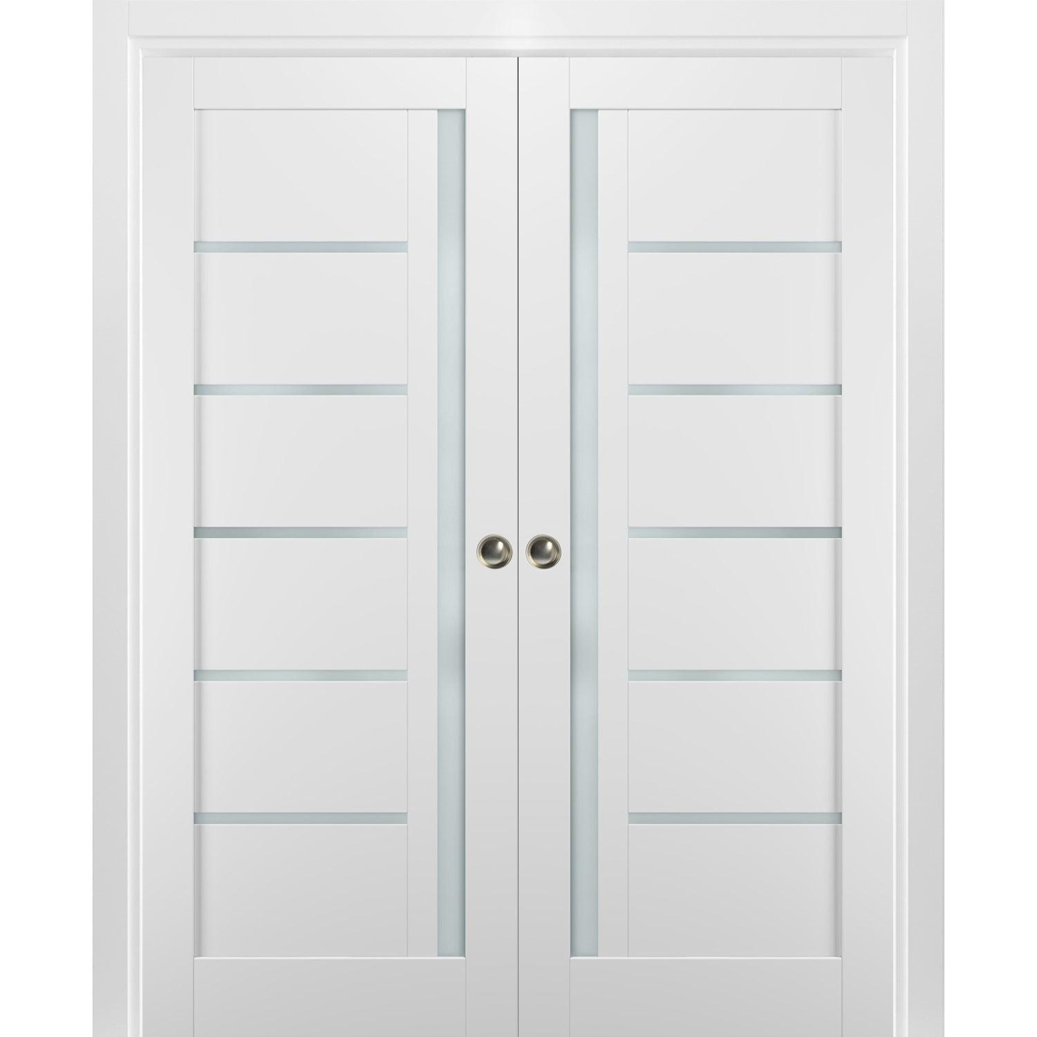 Quadro 4088 White Silk 48" x 84" Pocket Doors with Frosted Glass