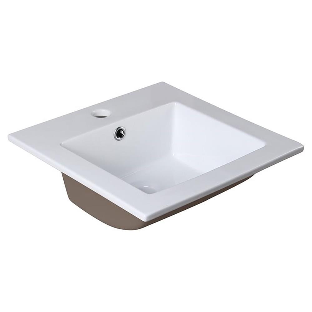 16 Inch White Ceramic Square Drop-In Bathroom Sink with Overflow