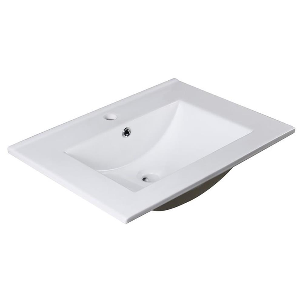 24'' White Ceramic Rectangular Drop-In Bathroom Sink