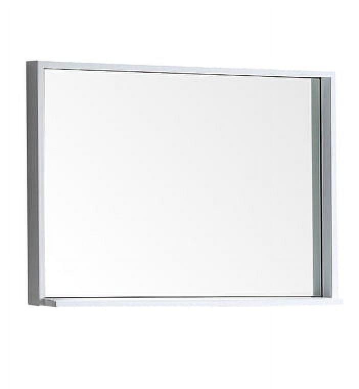 Sleek White Wood Rectangular Bathroom Vanity Mirror with Shelf