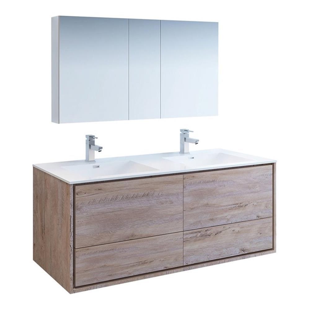 Fresca Catania 60" Wall Hung Double Sinks Wood Modern Bathroom Vanity in Natural