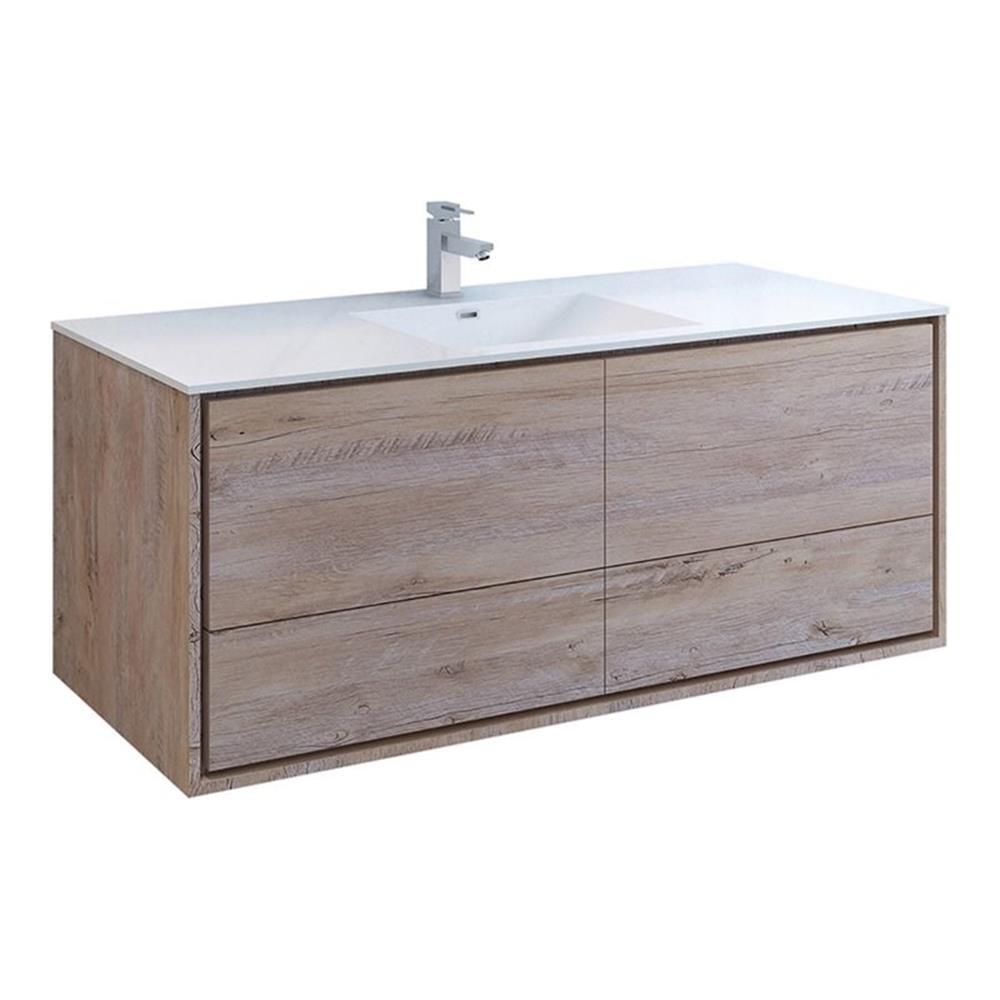 Fresca Catania 60" Wall Hung Integrated Single Sink Bathroom Cabinet in Natural