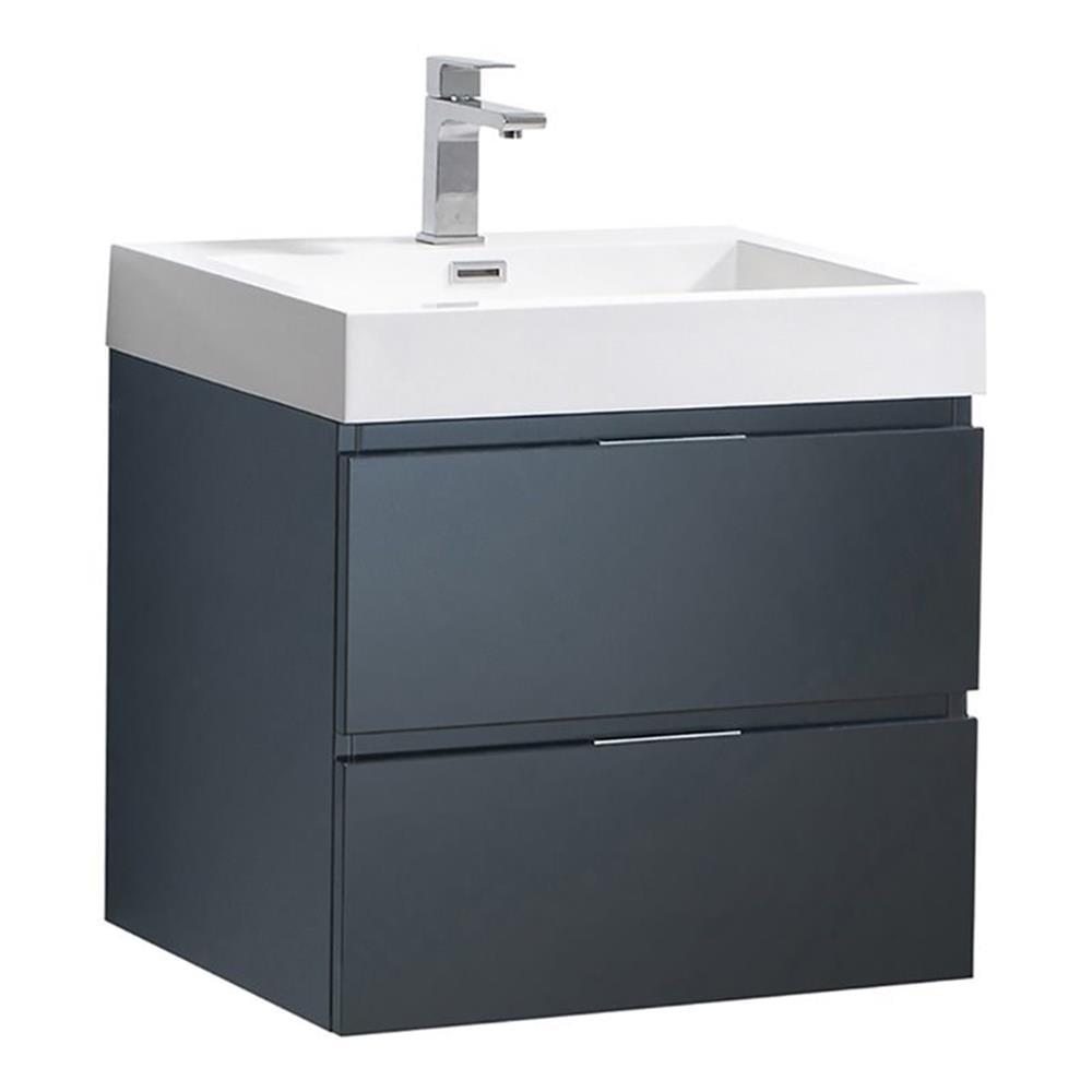 Valencia 24" Glossy Gray Wall Mount Vanity with Acrylic Sink