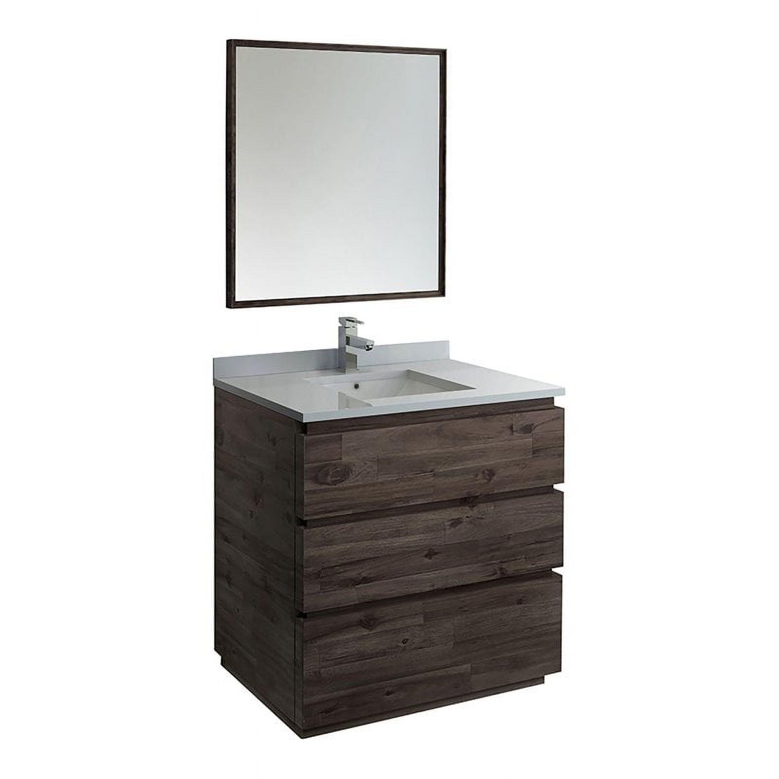 Elegant 36" Brown Quartz Top Bathroom Vanity Set with Mirror