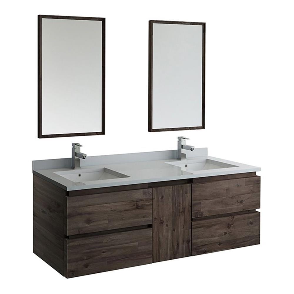 Fresca Formosa 60" Wall Mount Floating Double Sink Modern Bathroom Vanity with Top, Sinks and Mirrors - Faucets Not Included