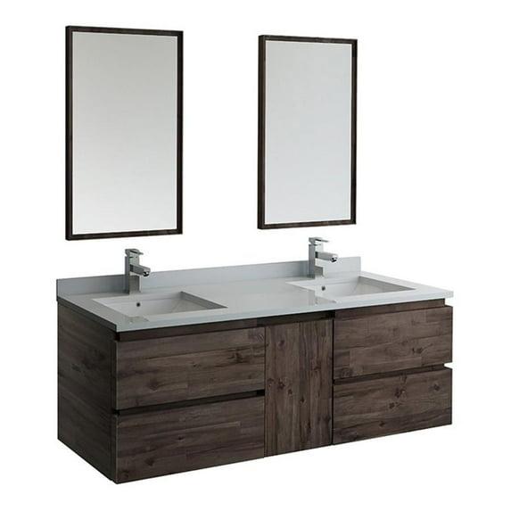 Fresca Formosa 60" Wall Mount Floating Double Sink Modern Bathroom Vanity with Top, Sinks and Mirrors - Faucets Not Included