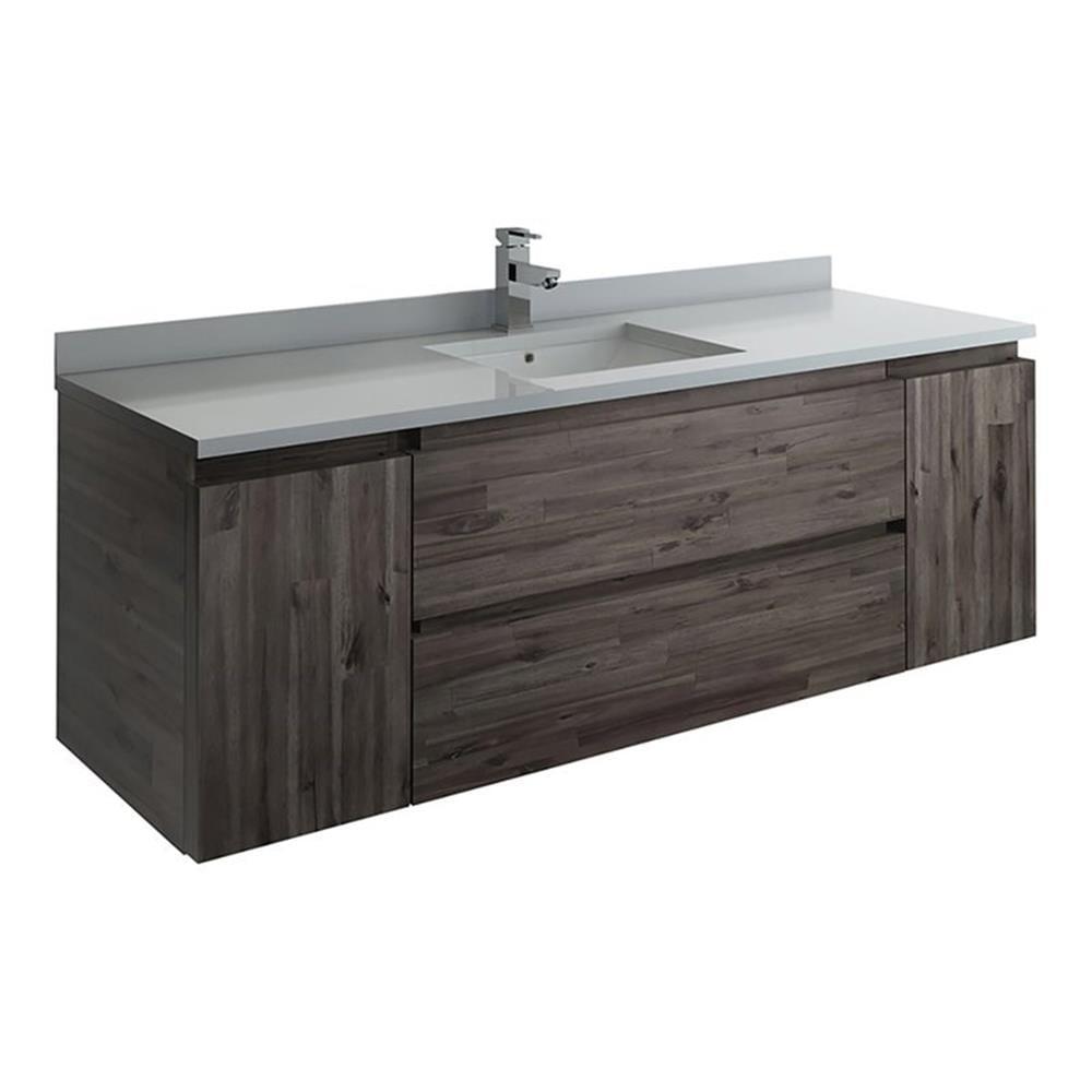 Formosa 60'' Brown Wall-Mount Vanity with Quartz Top