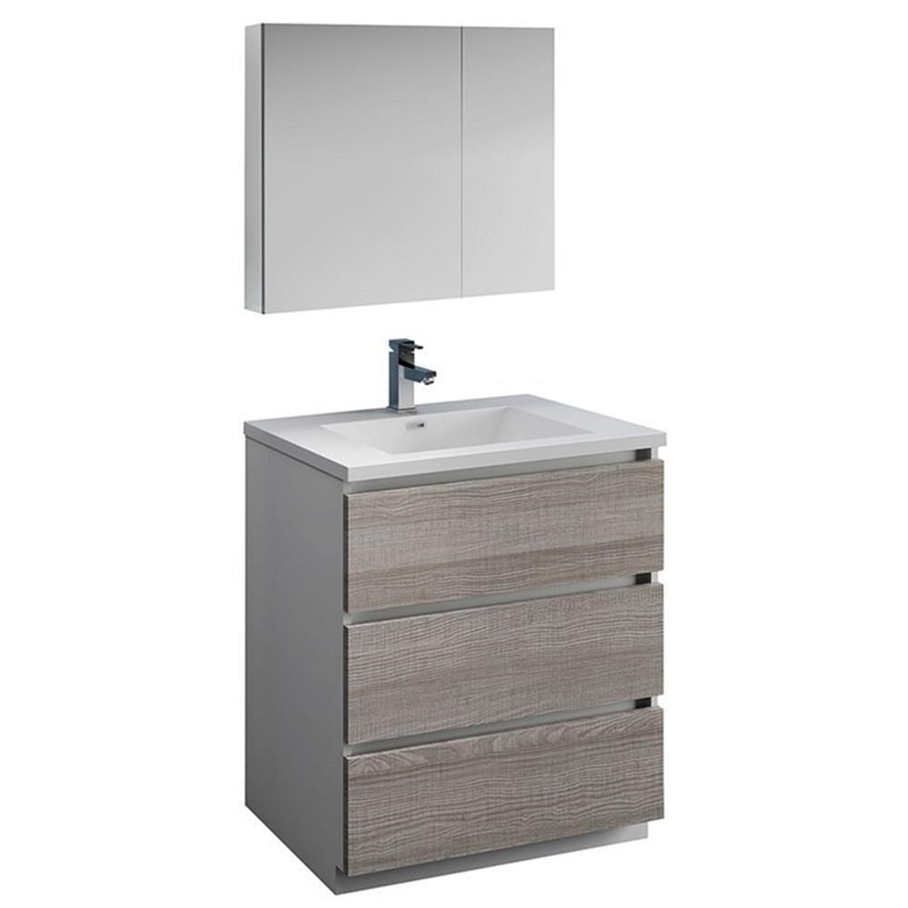 Ash Gray 30" Acrylic Top Modern Bathroom Vanity Set