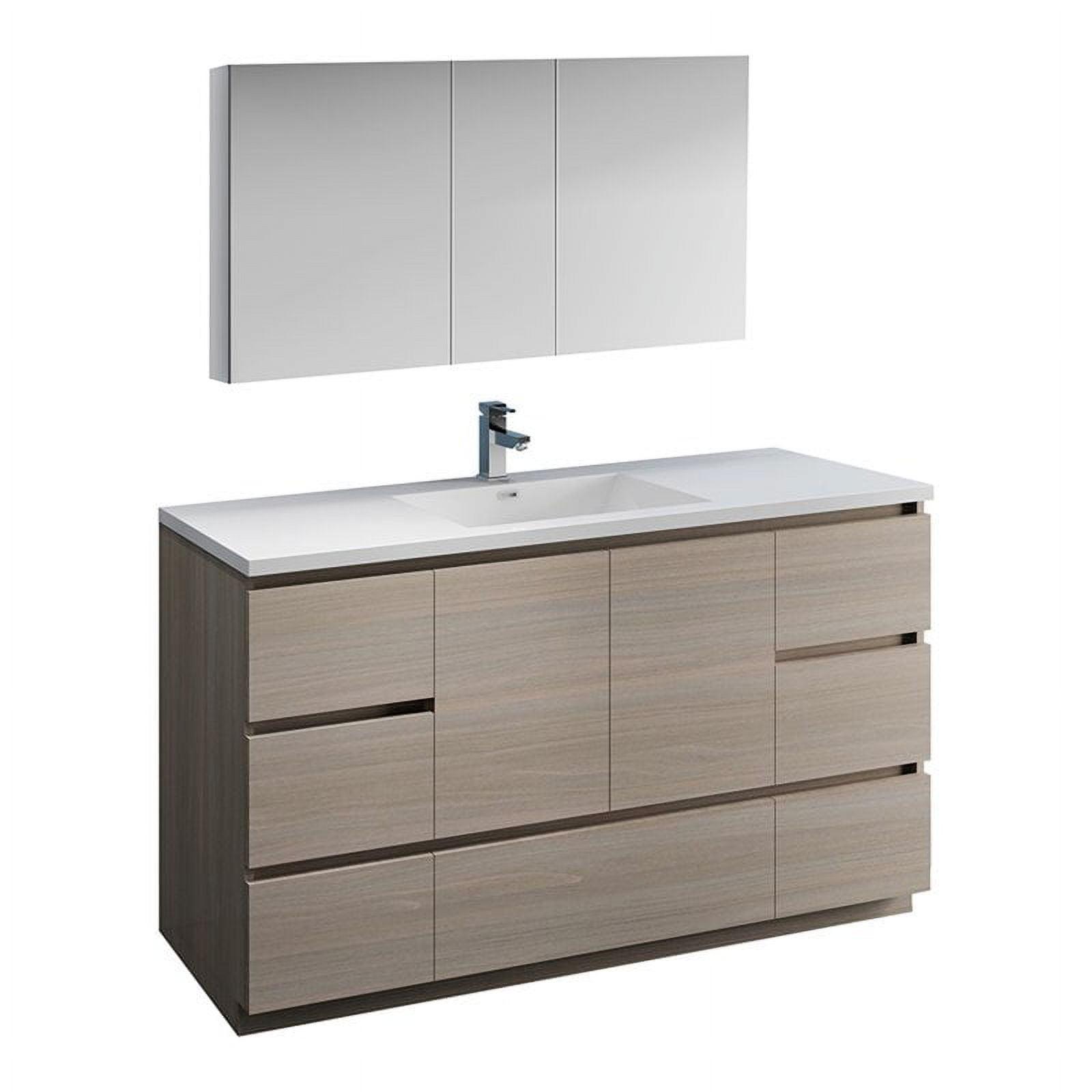 Modern 59'' Gray Acrylic Single Sink Vanity Set with Medicine Cabinet