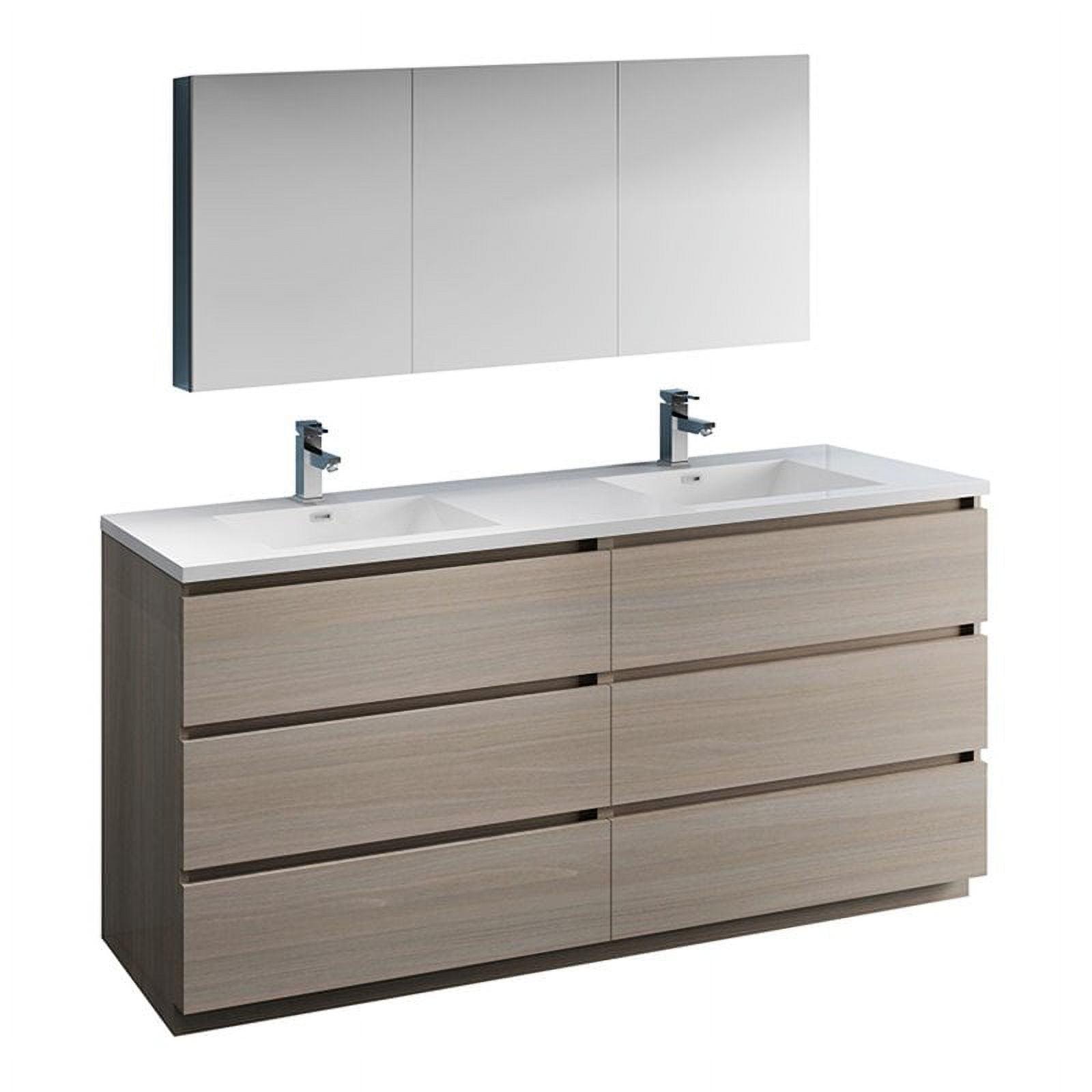 Fresca Lazzaro 72" Modern Wood Bathroom Vanity with Medicine Cabinet in Gray