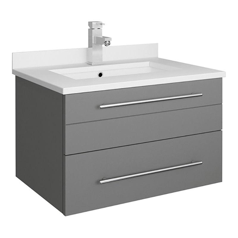 Lucera 24" Wall Hung Gray Quartz Top Modern Bathroom Vanity