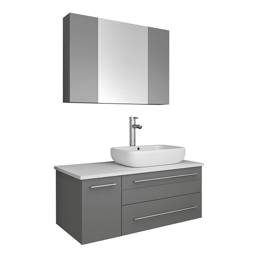 Lucera 36" Wall Mount Single Vessel Sink Right Version Bathroom Vanity with Medicine Cabinet