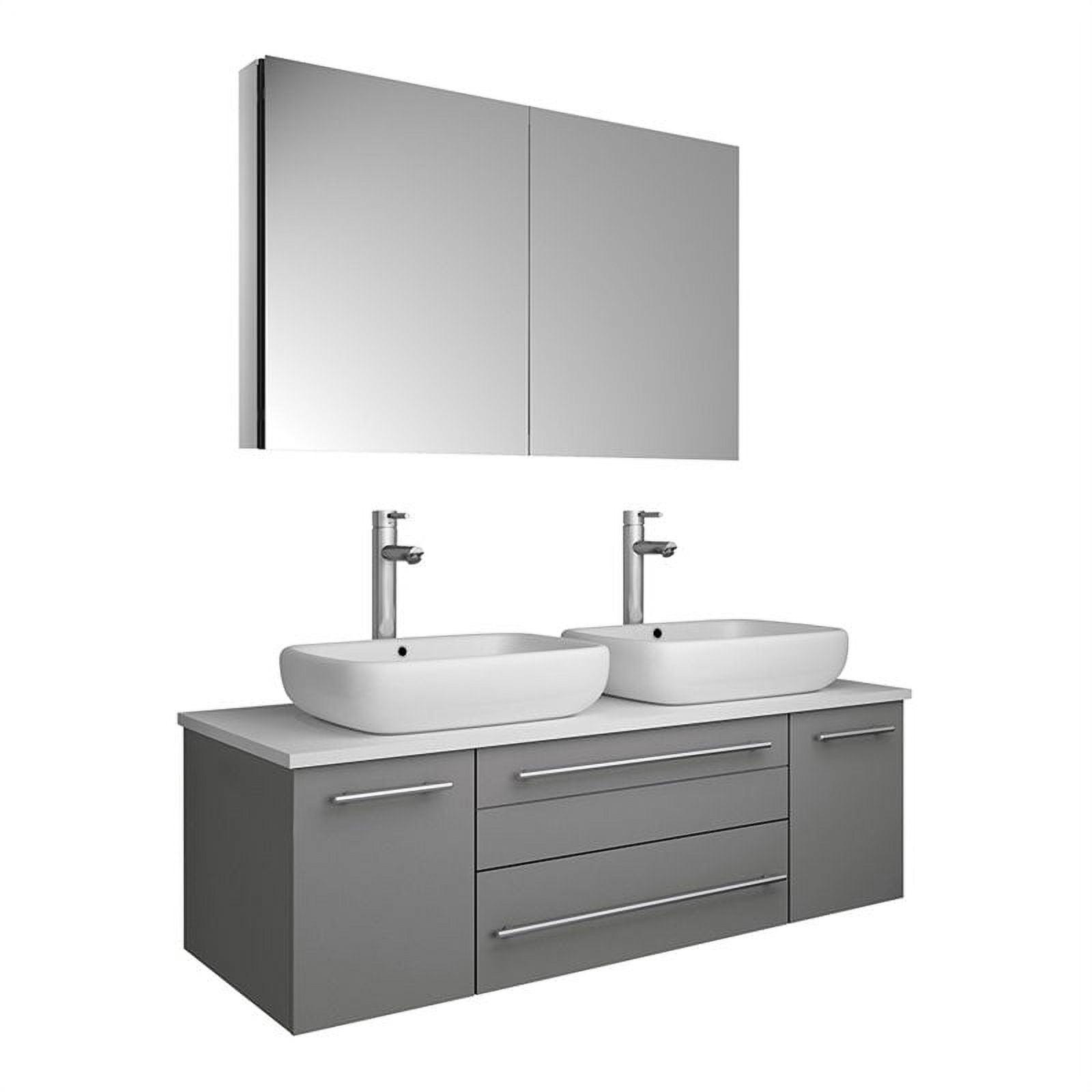 Sleek 48" Gray Double Vessel Sink Modern Vanity Set with Quartz Top