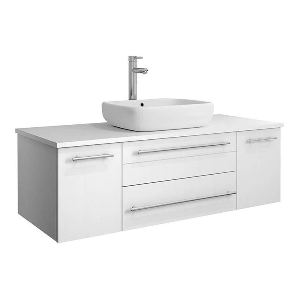 48" White Quartz Stone Wall-Mount Vanity with Vessel Sink