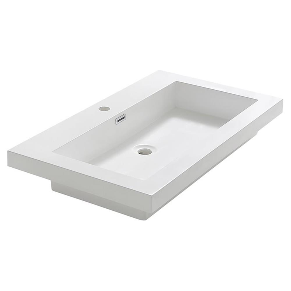 Fresca Medio 32" White Acrylic Rectangular Bathroom Sink with Overflow