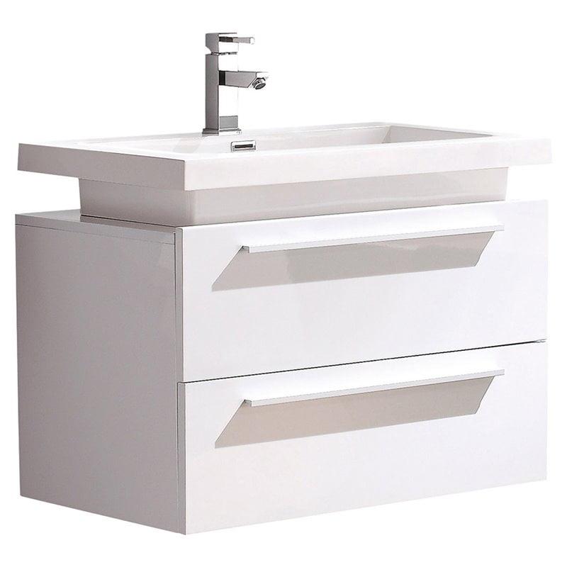 White MDF Wall-Mounted Vanity with Acrylic Vessel Sink