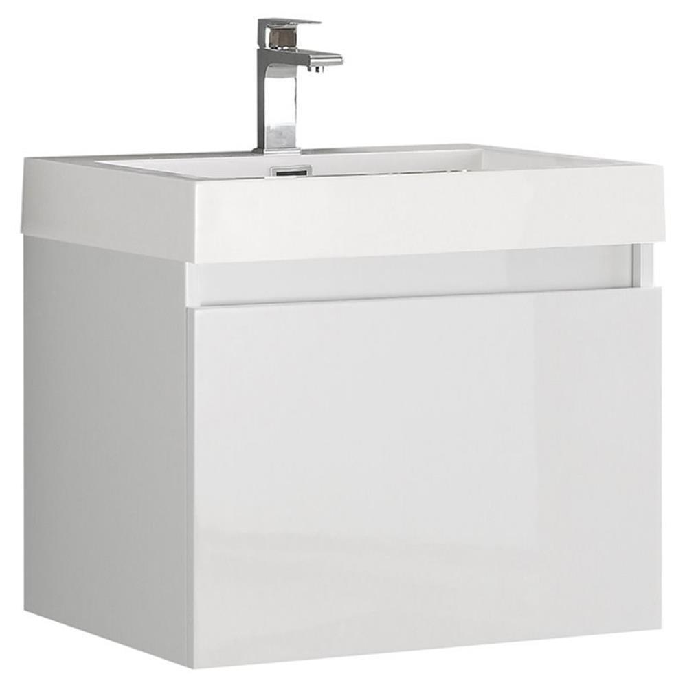 Fresca Nano White Modern Bathroom Cabinet with Integrated Sink