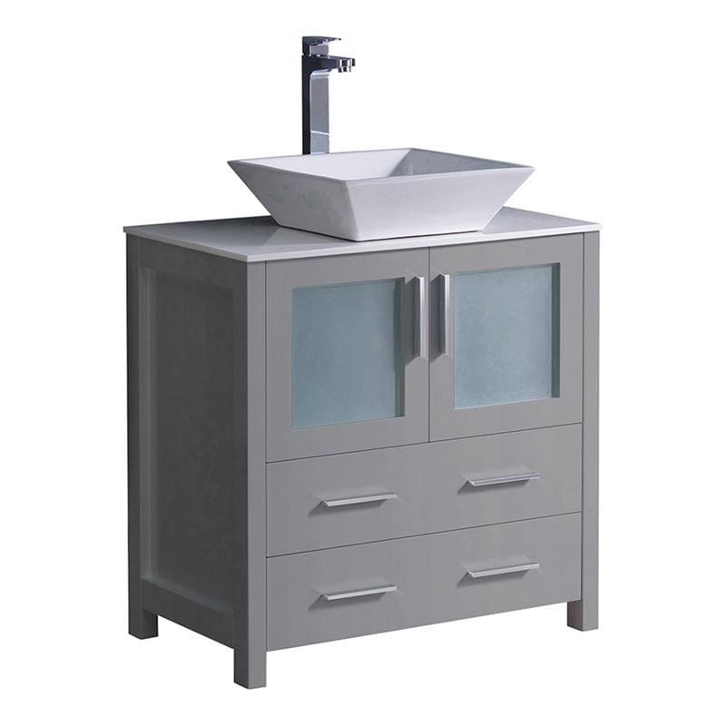 Contemporary 30" Gray Engineered Wood Bathroom Vanity with Ceramic Top