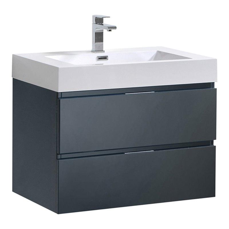 Valencia 30" Glossy Gray Wall-Mounted Modern Vanity with Integrated Sink