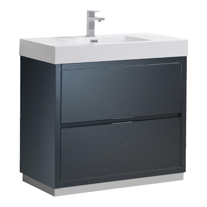 Sleek 36" Glossy Gray Freestanding Modern Vanity with Integrated Sink