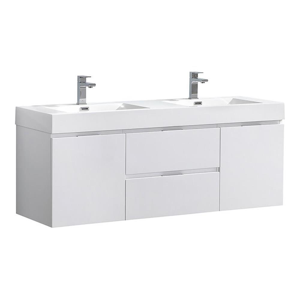 Fresca Valencia 60" Wall Hung Double Sinks Wood Bathroom Vanity in Glossy White