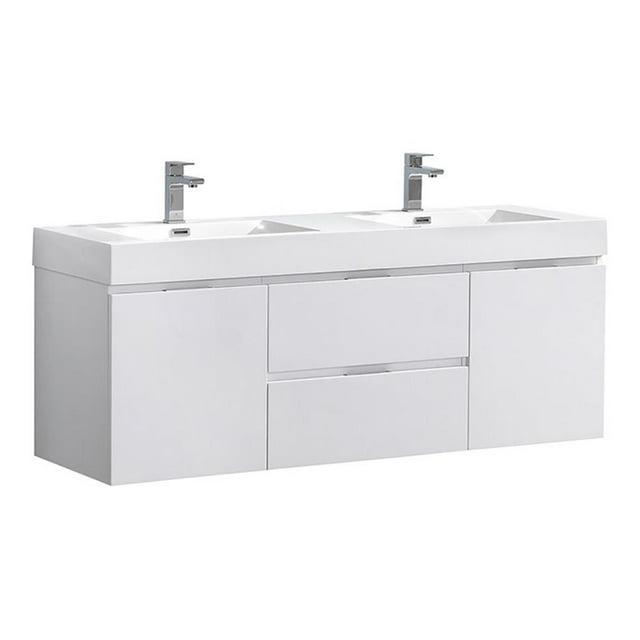 Valencia 60" Wall Mount Double Sink Bathroom Vanity with Top and Sinks (Faucets Not Included)