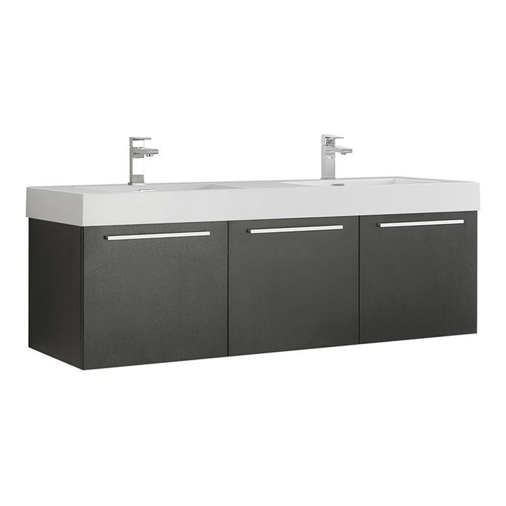 Fresca 59" Black Double Basin Wall-Mounted Modern Vanity