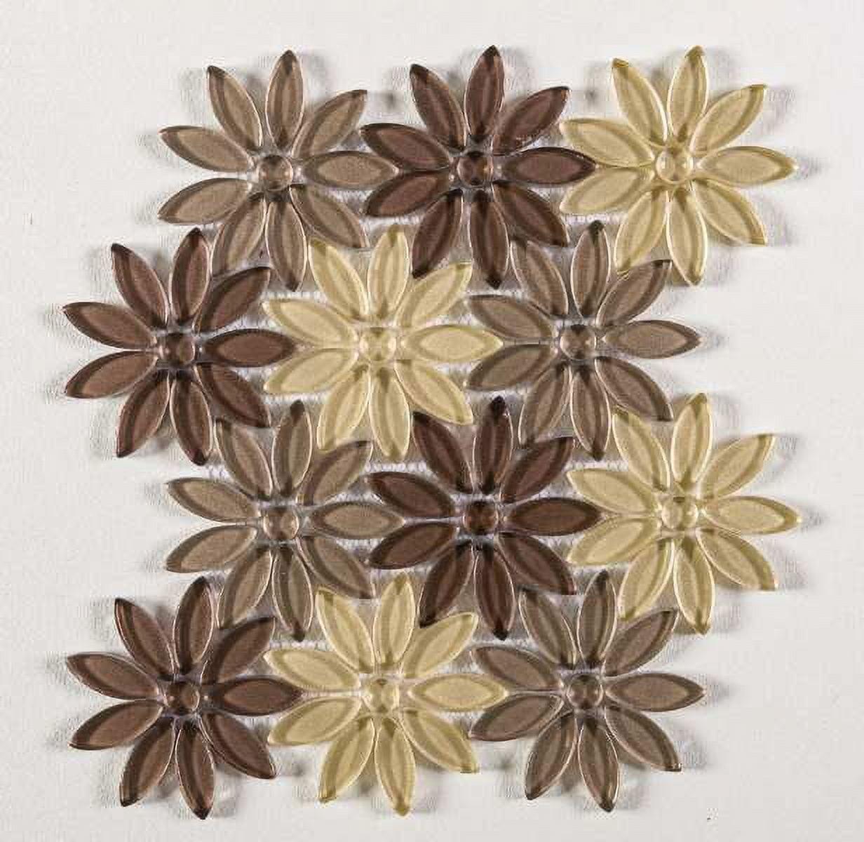 Floral Pattern Dark and Light Brown Glass Mosaic Tile