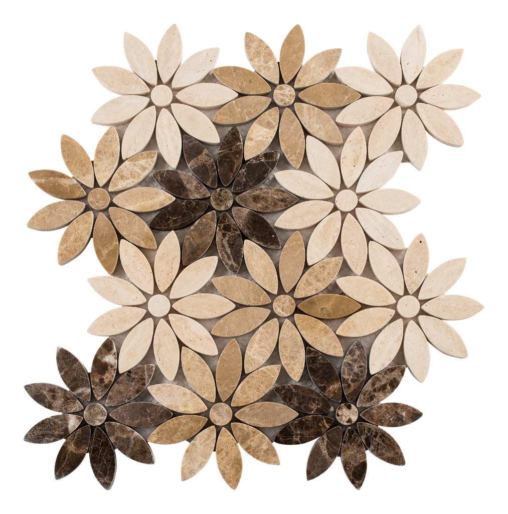 Beige and Brown Floral Marble Mosaic Tile