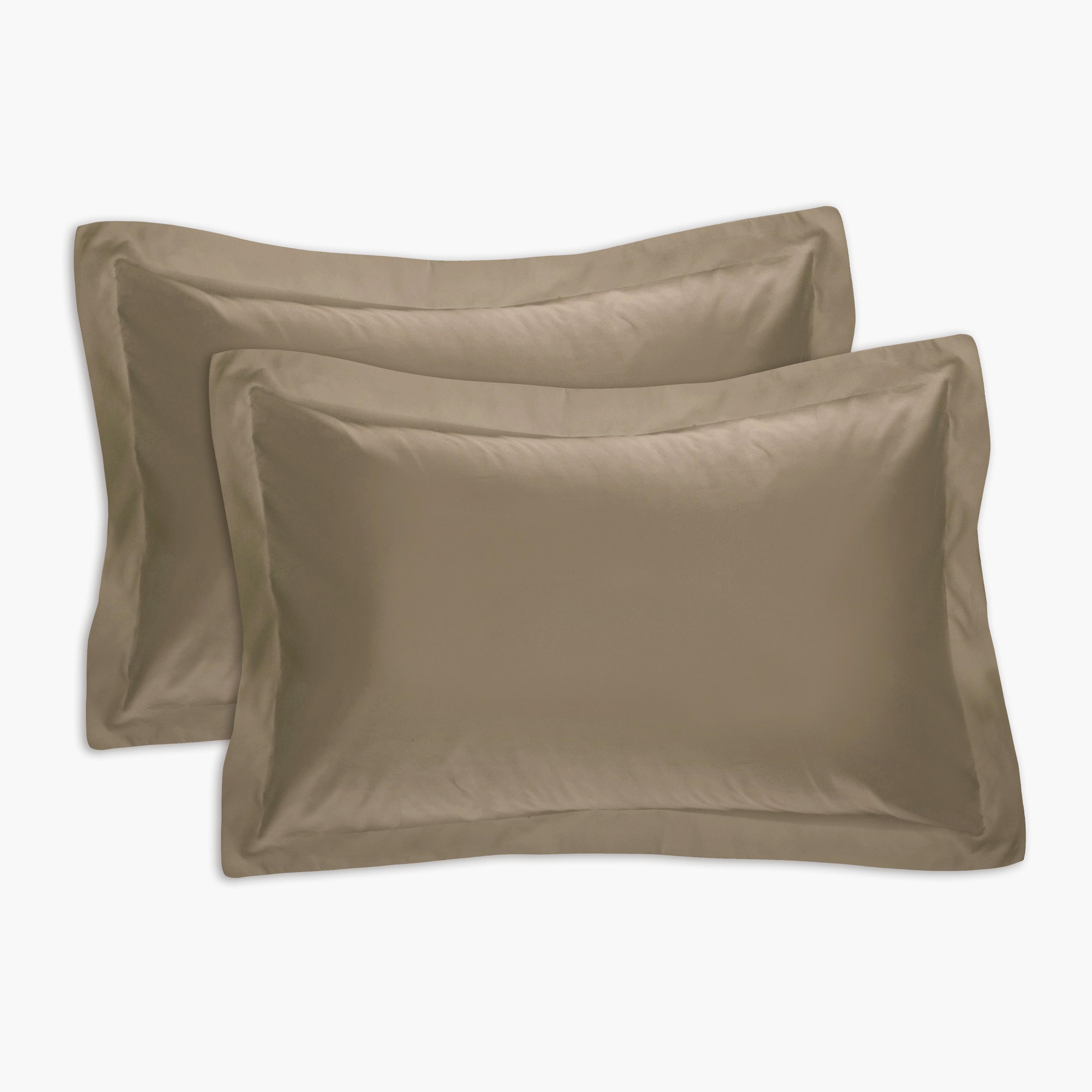 Mocha Cotton-Polyester Embroidered Standard Pillow Sham Set