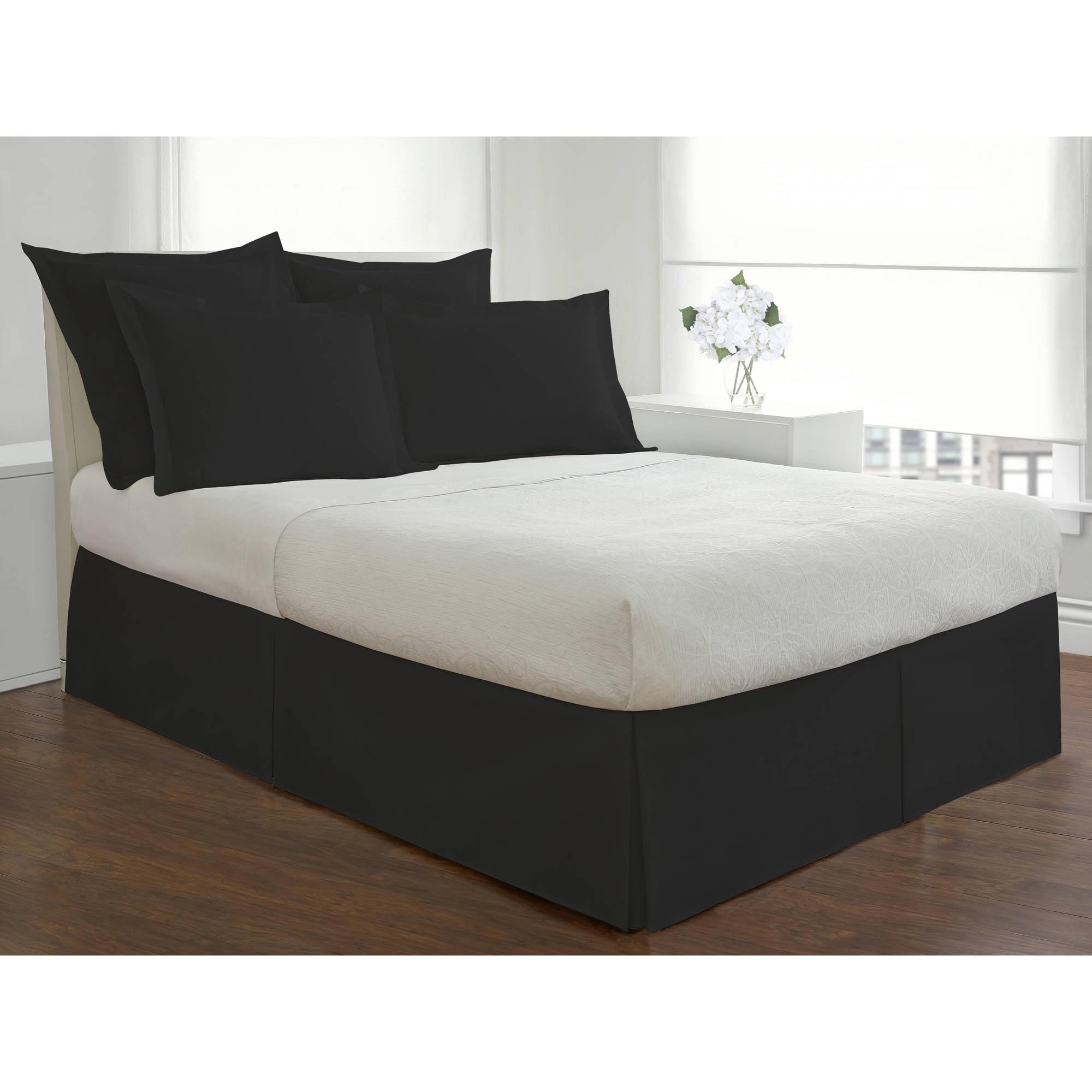 Fresh Ideas Bedding Tailored Bed Skirt, Classic 14” Drop Length, Pleated Styling, Full, Black