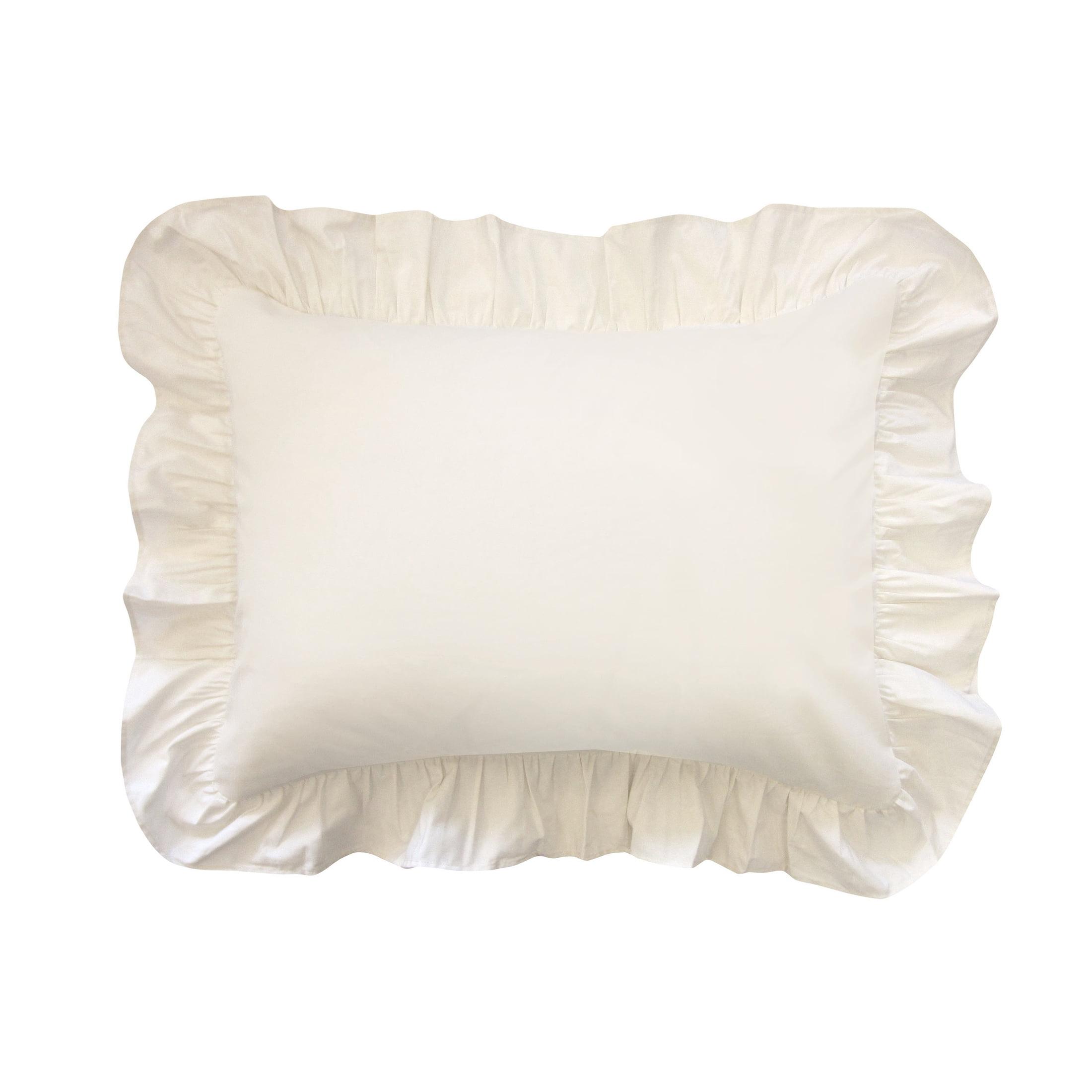 Off-White Ruffled Standard Cotton Polyester Pillow Sham