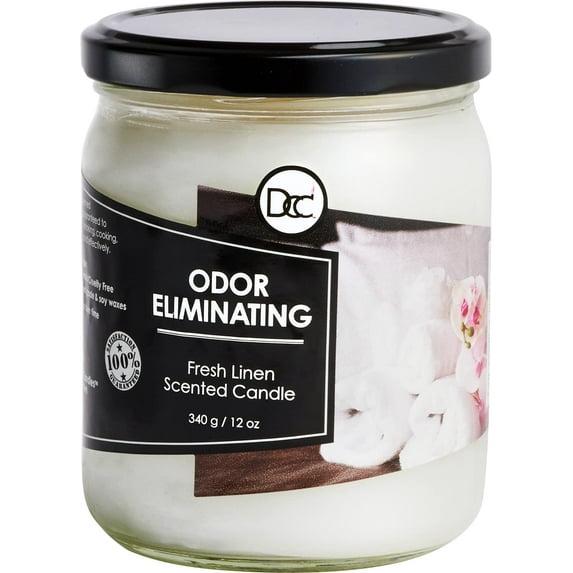Fresh Linen Odor Eliminating Highly Fragranced Candle - Eliminates 95% of Pet, Smoke, Food, and Other Smells Quickly - Up to 80 Hour Burn time - 12 Ounce Premium Soy Blend