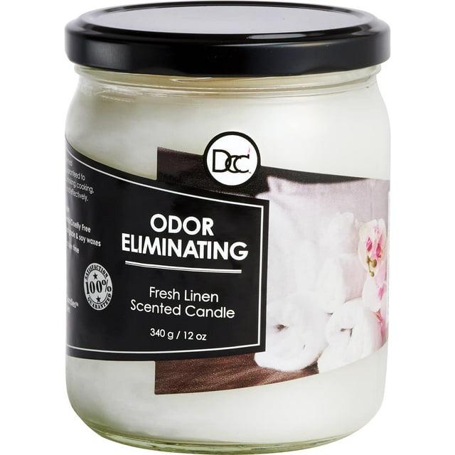 Fresh Linen Odor Eliminating Highly Fragranced Candle - Eliminates 95% of Pet, Smoke, Food, and Other Smells Quickly - Up to 80 Hour Burn time - 12 Ounce Premium Soy Blend