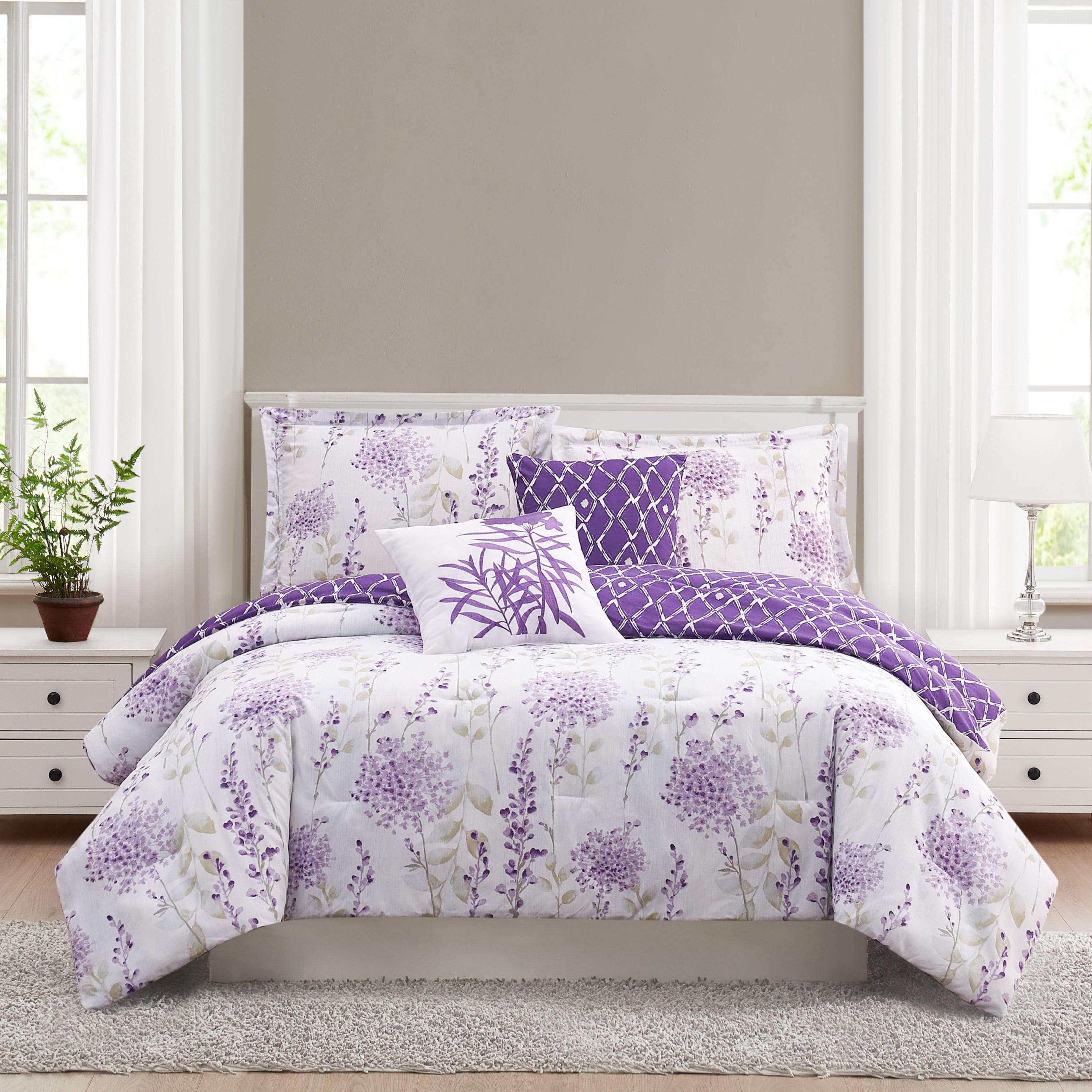 Fresh Meadow Purple Floral Reversible Full Comforter Set