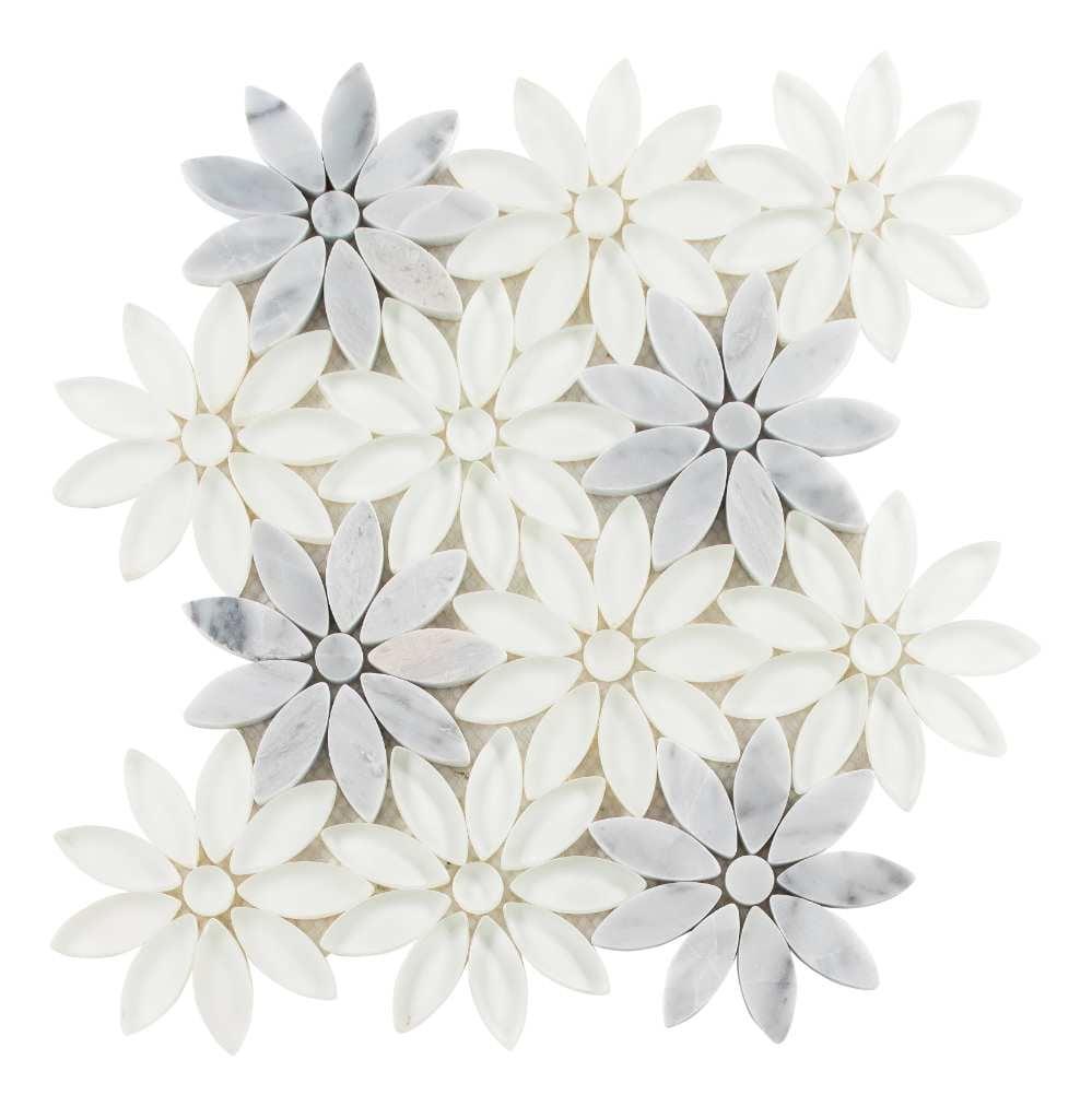 Fresh Silver Floral Pattern Marble Mosaic Tile