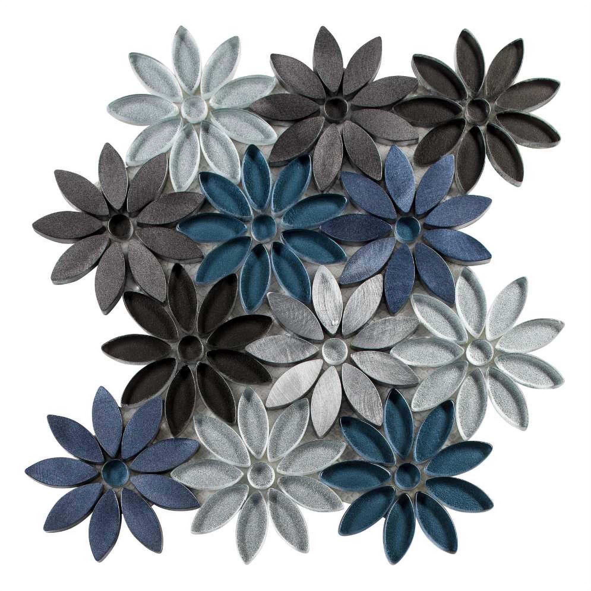 Blue and Gray Floral Matte Glass Mosaic Tile