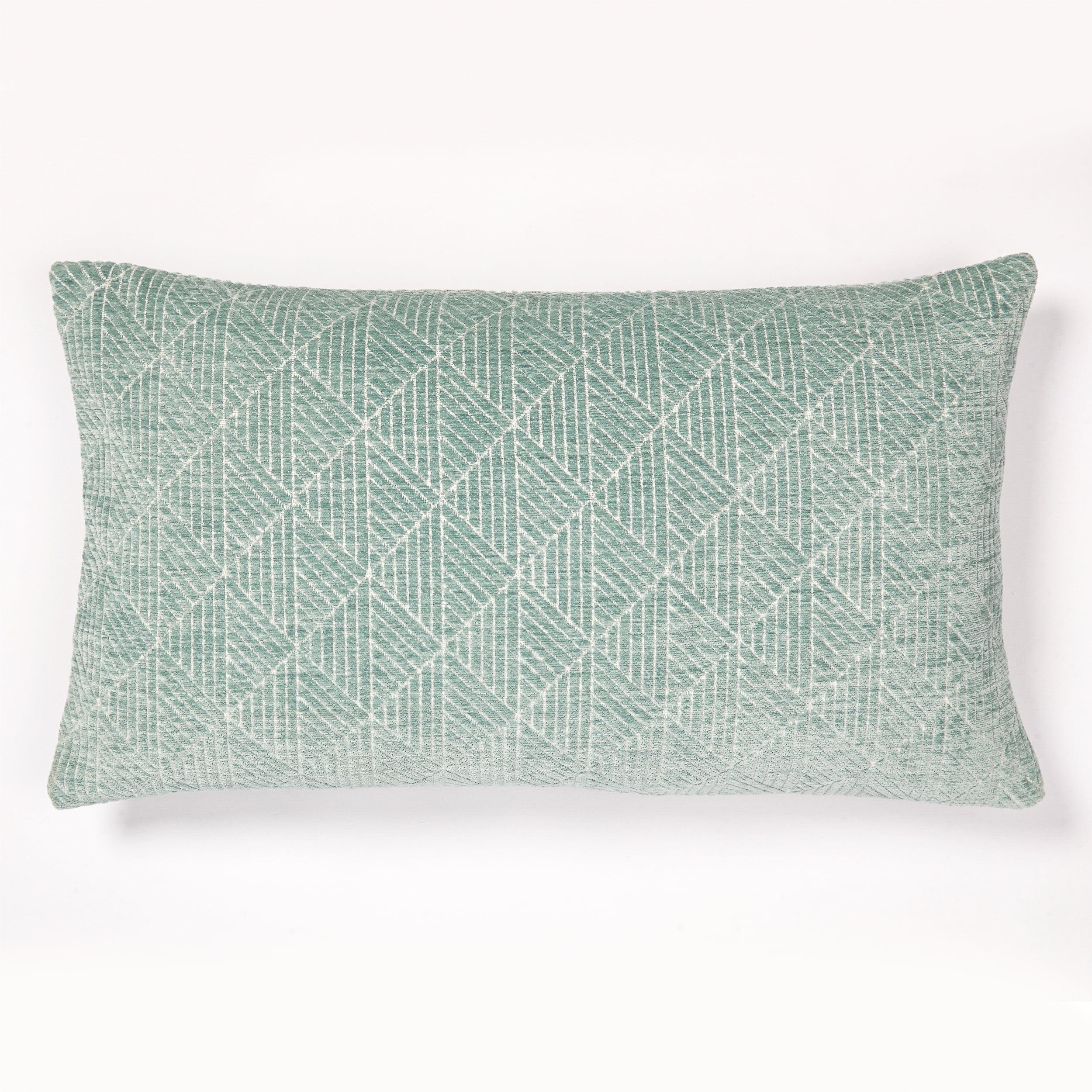 Freshmint Logan Reversible Woven Geometric Chenille Lumbar 24"x14",Blue Surf,1 Pack