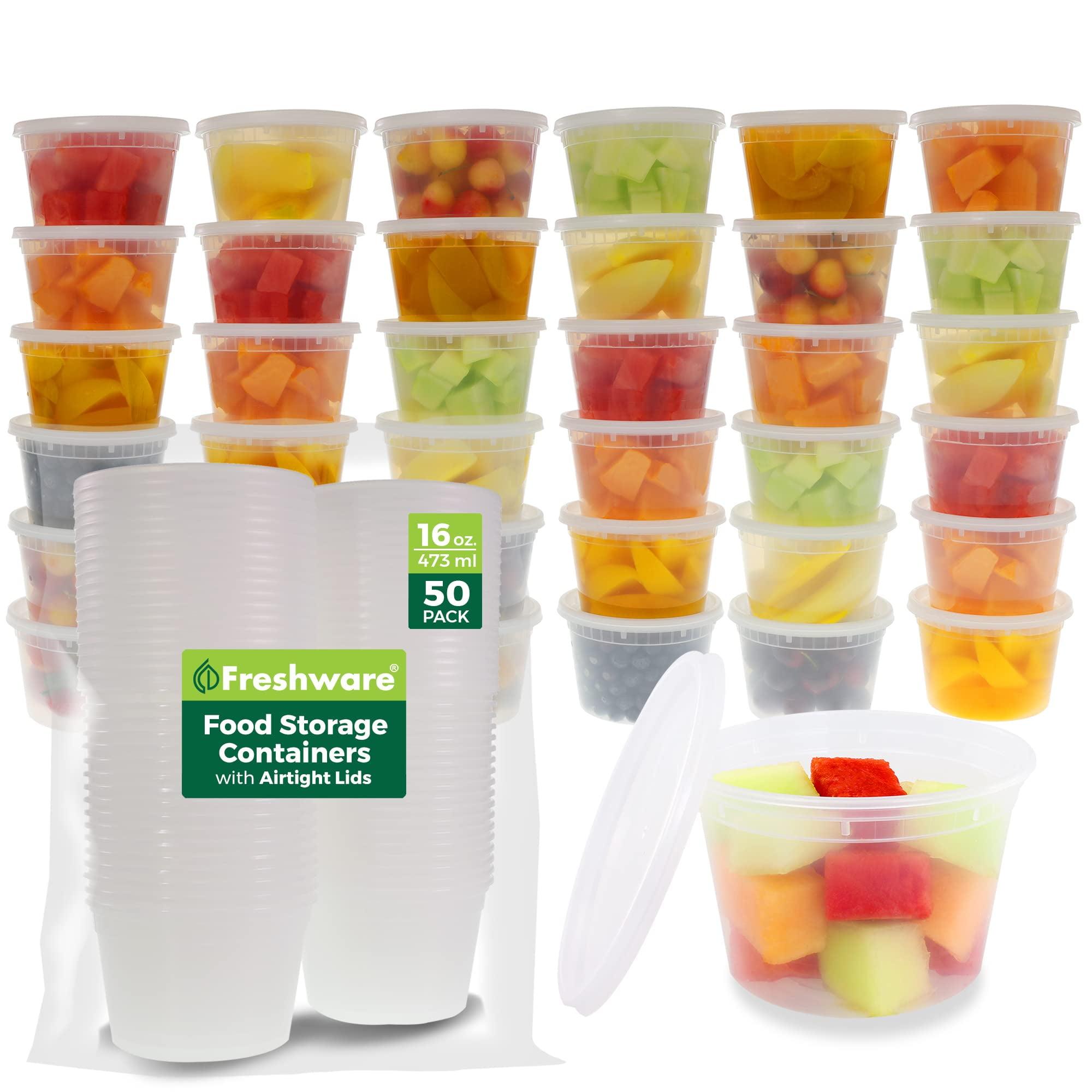 Freshware Food Storage Containers [50 Set] 16 oz Plastic Deli Containers with Lids, Slime, Soup, Meal Prep Containers | BPA Free | Stackable | Leakproof | Microwave/Dishwasher/Freezer Safe C30
