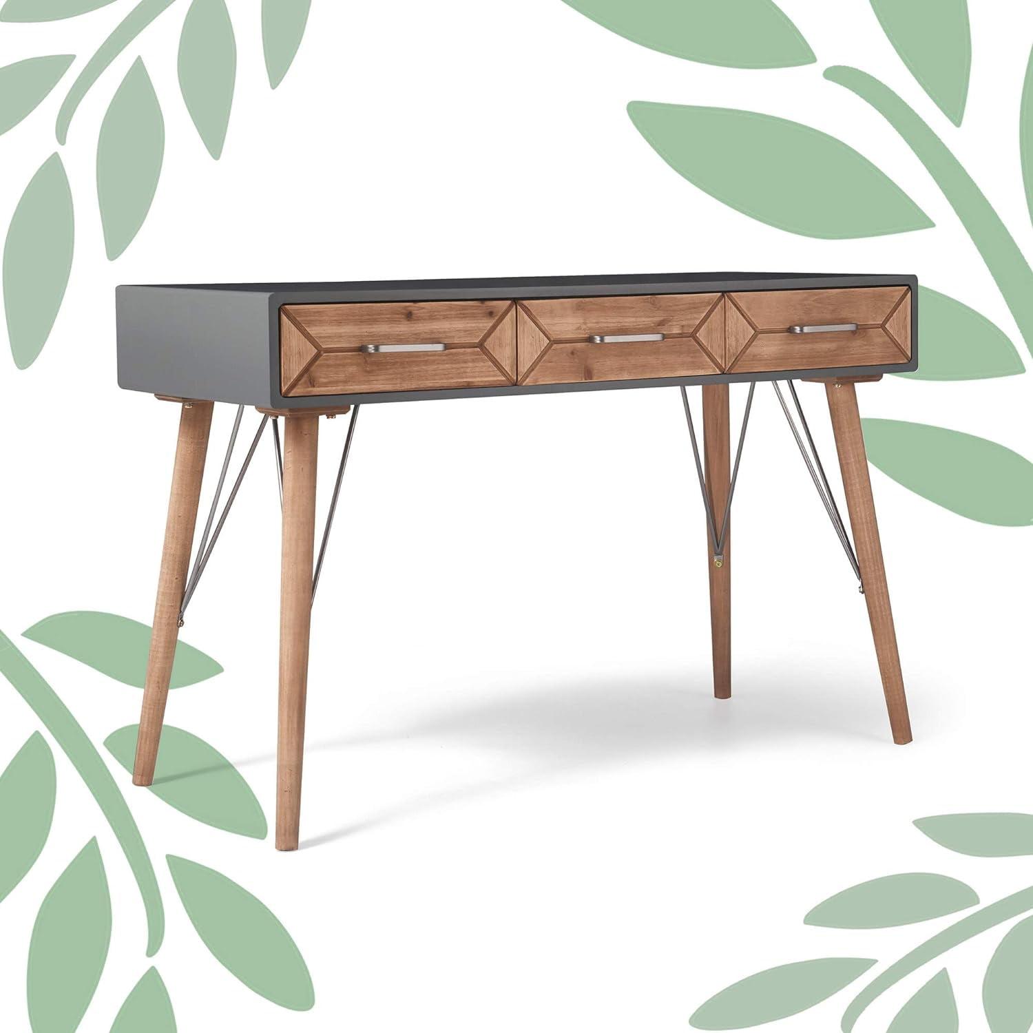 Contemporary Gray and Warm Brown Wood Desk Console with Storage