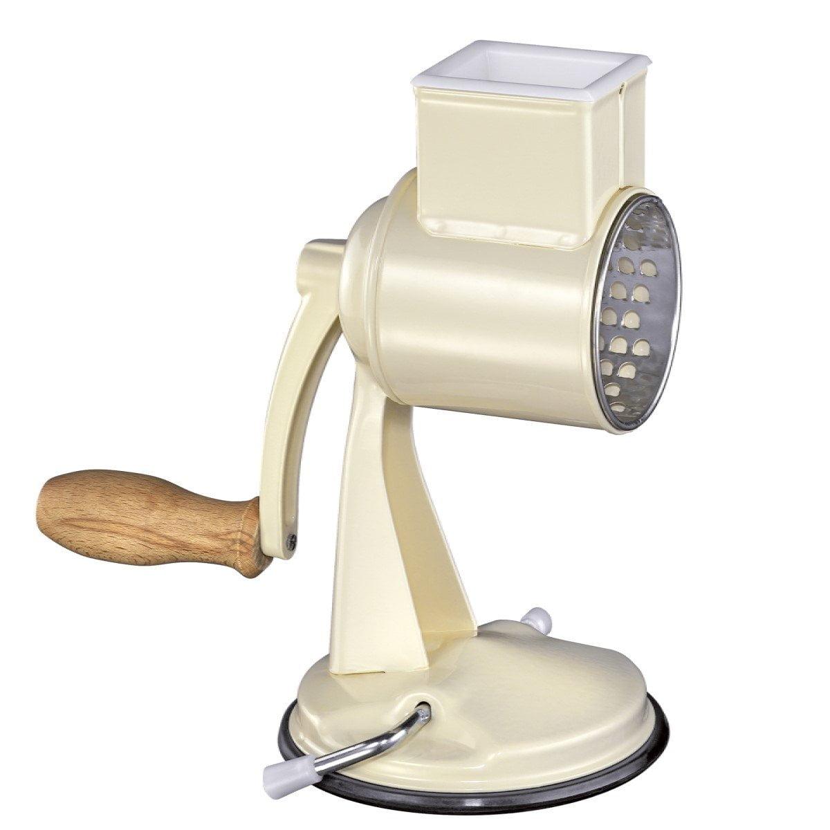 Cream Metal and Wood Rotary Drum Grater with Suction Base