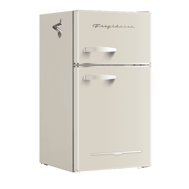 Frigidaire 3.2 cu ft 2 Door Retro Fridge w Side Bottle Opener Cream: Compact Mini Refrigerator, Model EFR840-CREAM