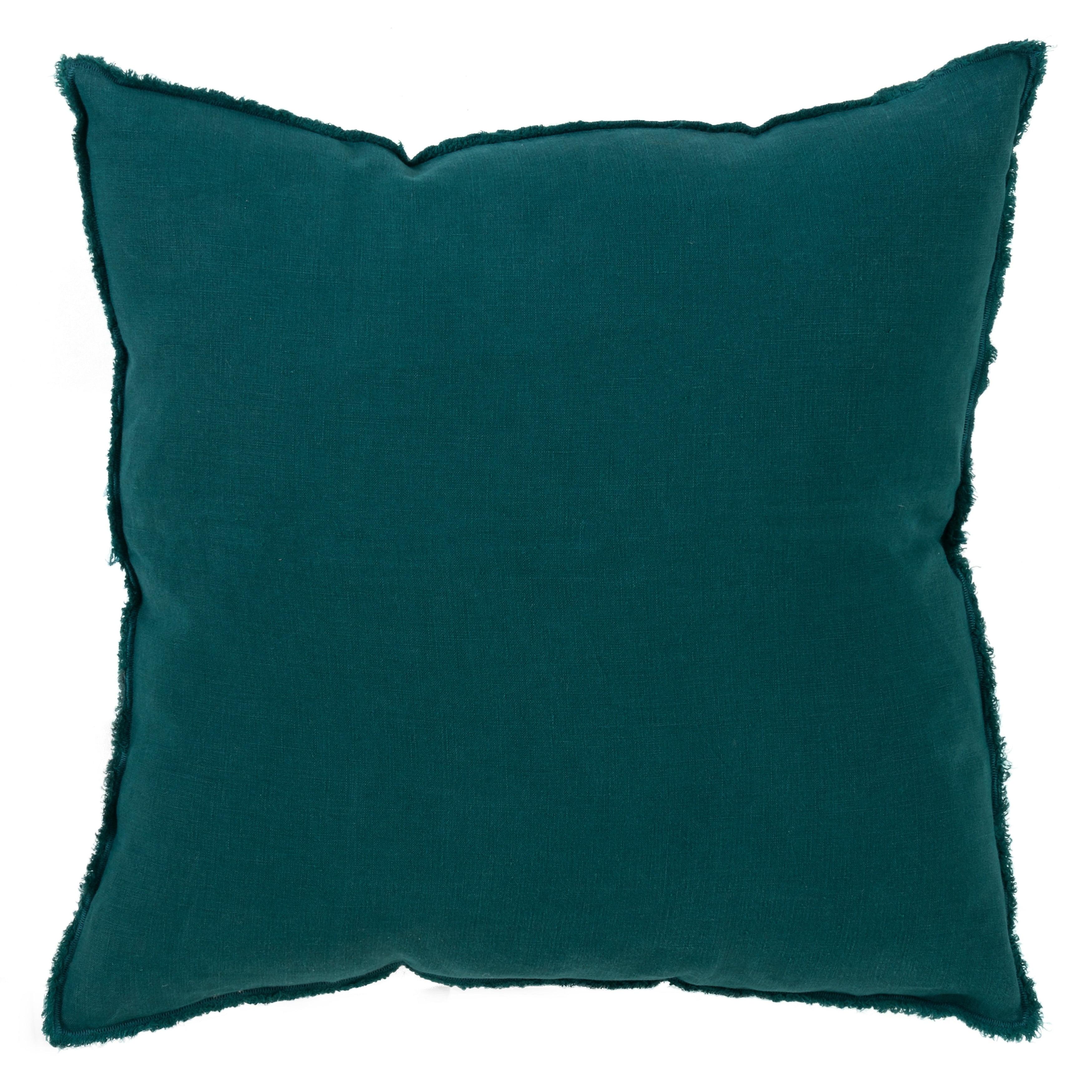 20"x20" Oversize Fringed Linen Throw Pillow with Duck Feather Fill, Zipper Closure - Saro Lifestyle