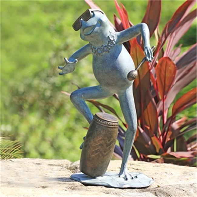 Whimsical Green Frog Conga Drummer Aluminum Garden Sculpture