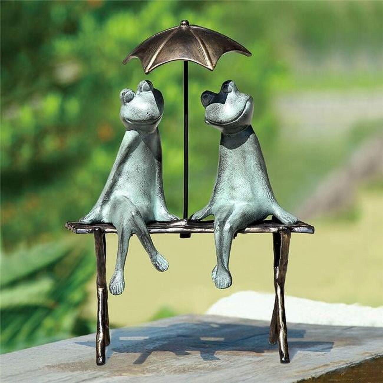 Verdigris Green Metal Frog Lovers Garden Sculpture