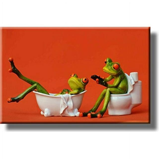 Frogs in the Bathroom Picture on Stretched Canvas, Wall Art Decor, Ready to Hang