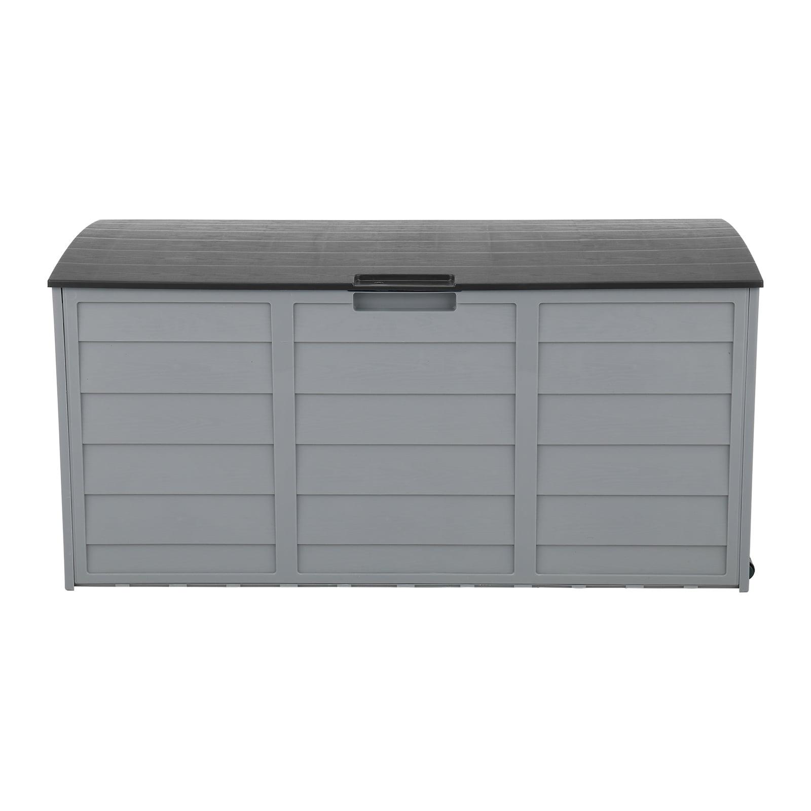 Gray Plastic Outdoor Storage Deck Box with Wheels