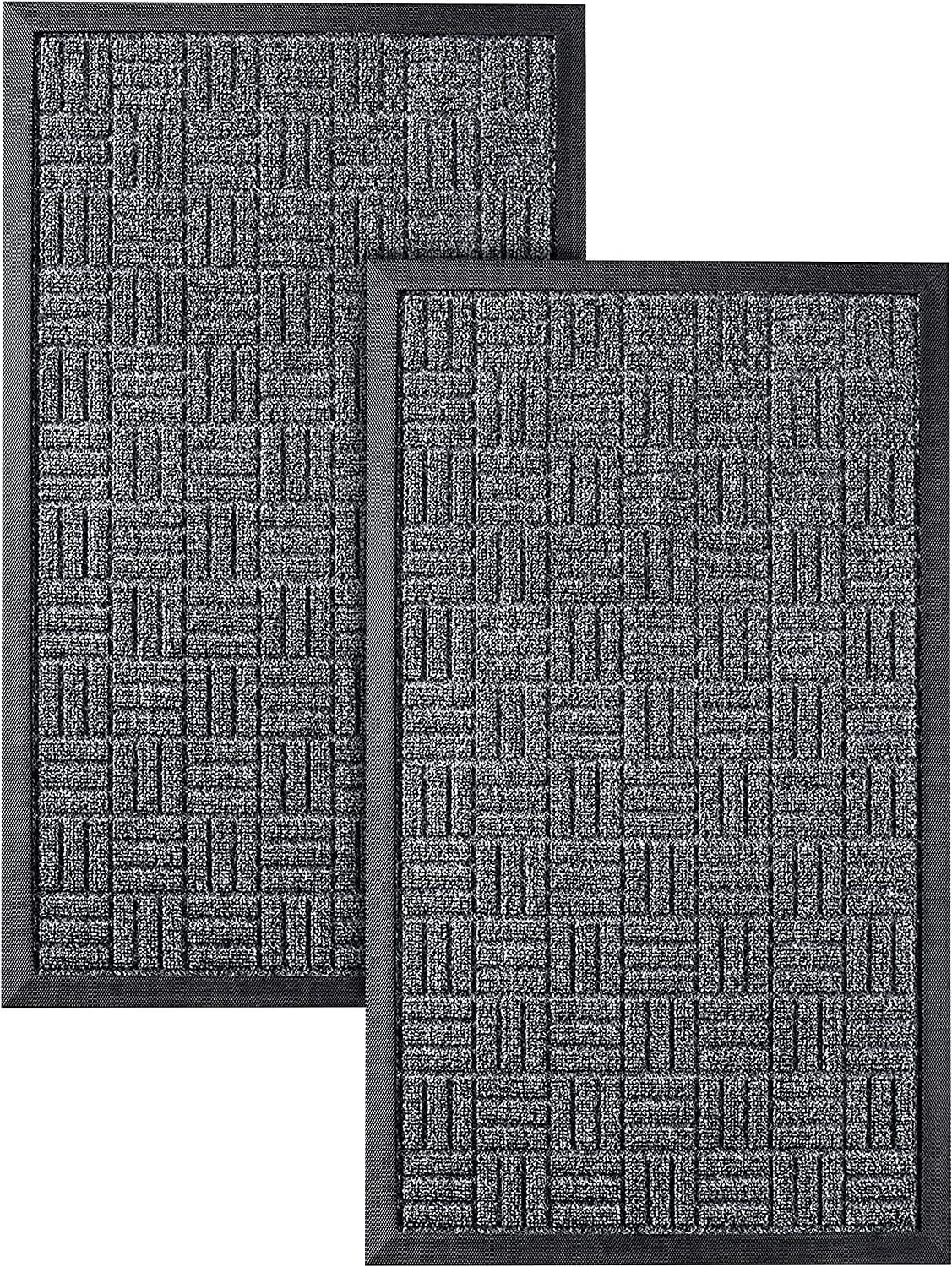 Front Door Mats, 2 Pc Set, 29.5 x 17, All Weather Entry and Back Yard, Indoor and Outdoor Safe, Slip Resistant Rubber Backing, Absorbent and Waterproof, Dirt Trapping Rugs for Entryway