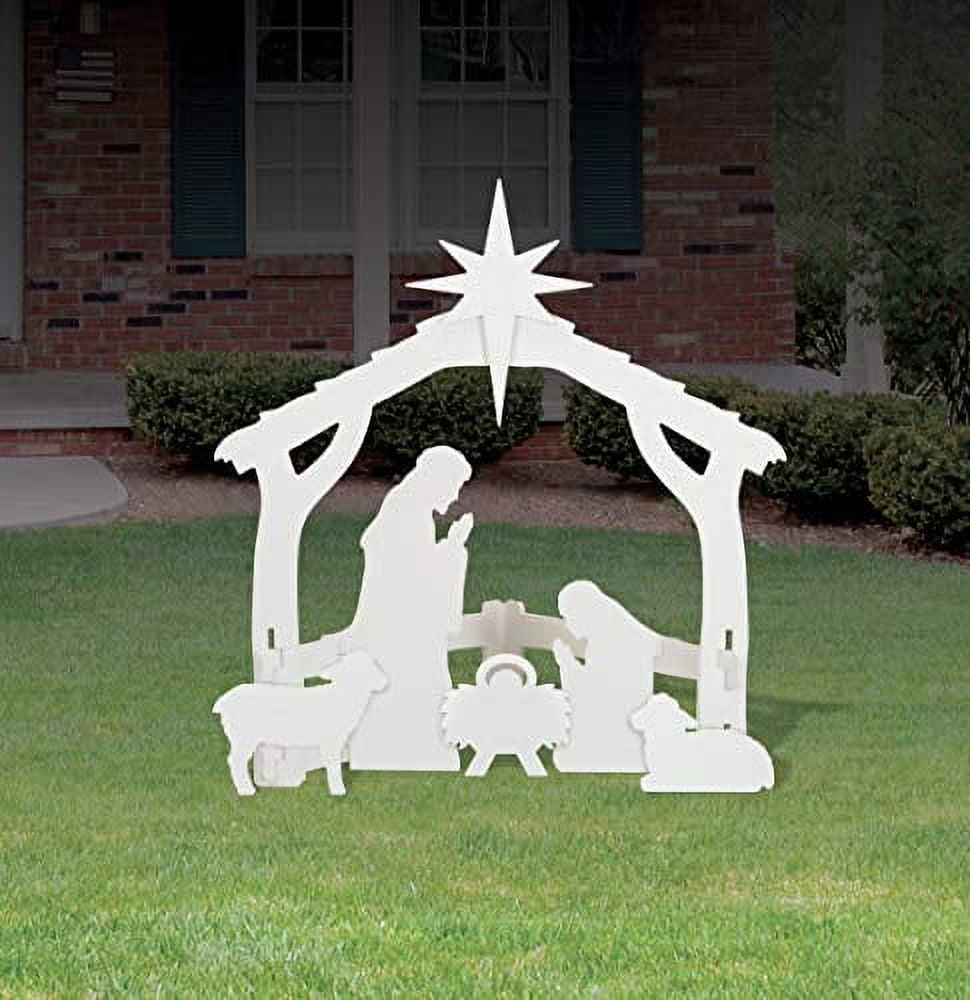 White PVC Outdoor Nativity Scene with Star, 47" x 50"