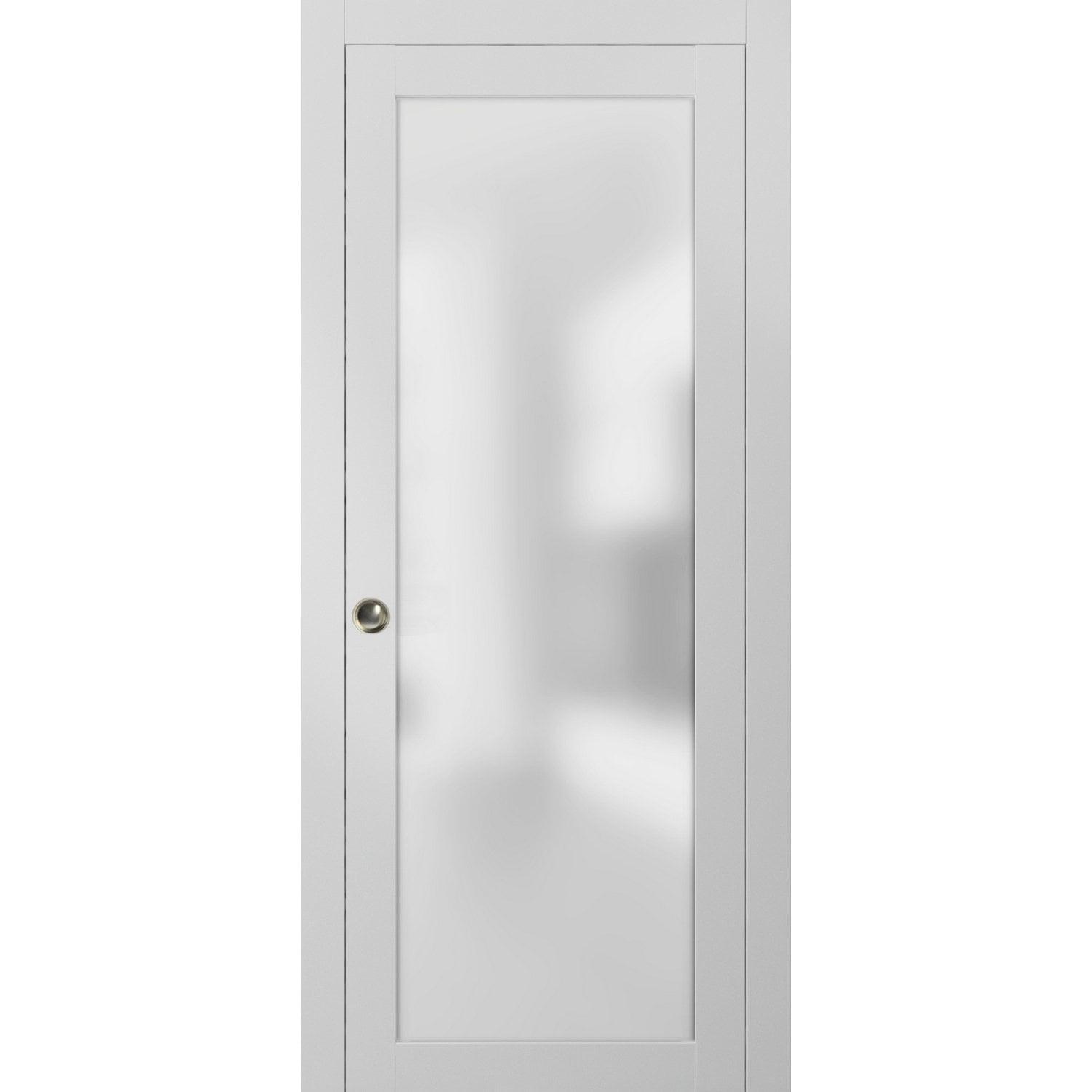 White Frosted Glass Solid Core Pocket Door 30 x 84 Inches